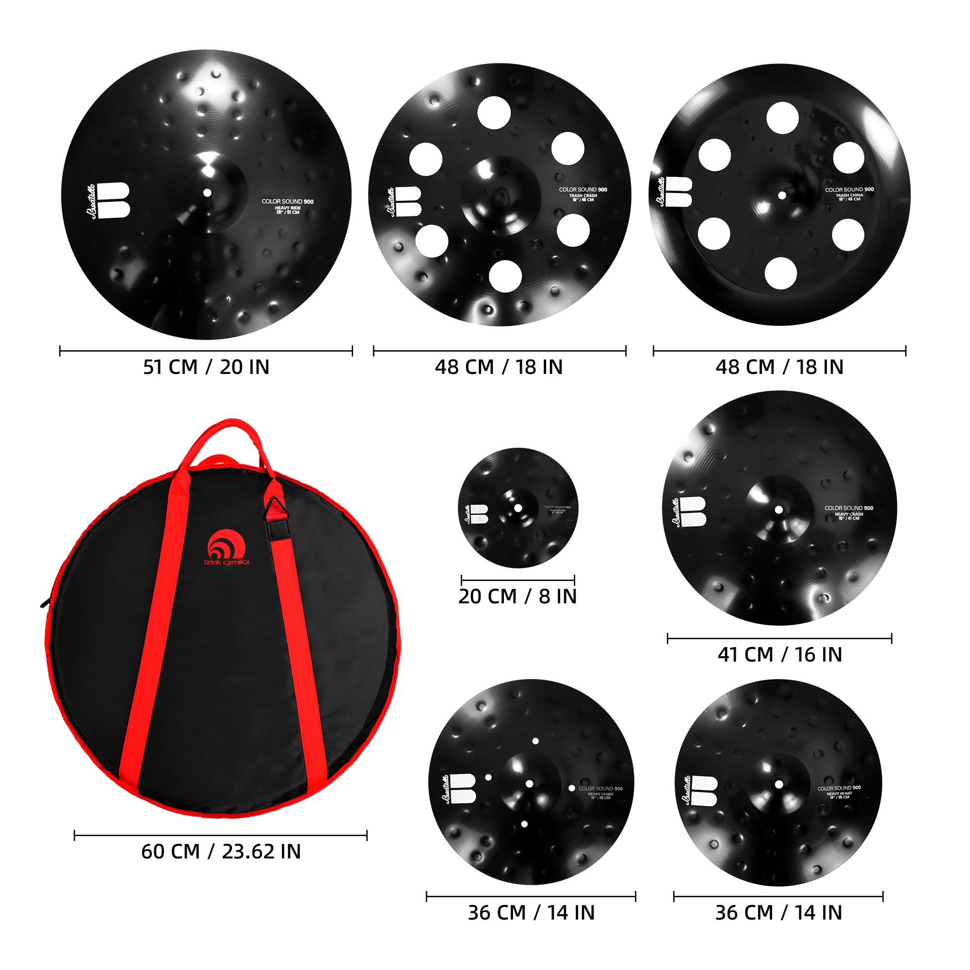 

Beatello 7-Piece Black Devil Cymbals Set 8/14/16/18/20 Inch Instrument Cymbals With Black Bag For Drum Players