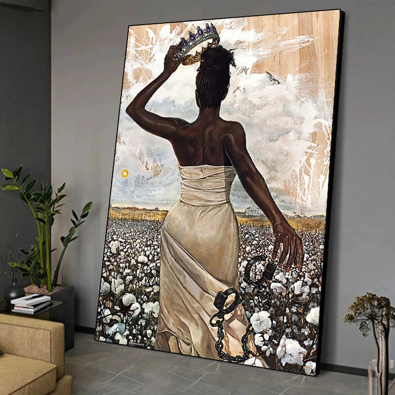 Sexy African Women Freedom Crown Poster Mobile Shackle Print Canvas Painting Wall Art Picture for Living Room Home Decoration