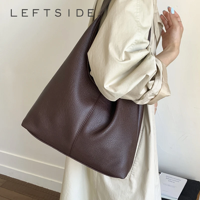 

LEFTSIDE Luxury Brand Simple PU Leather Small Hobo Bag Female Shoulder Bag 2025 Winter Retro Female New Handbags Crossbody Bag