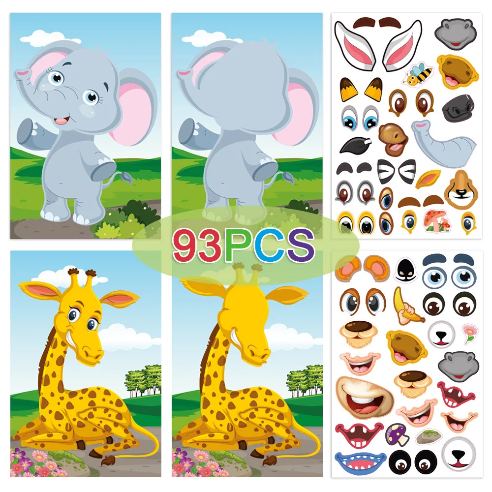 Fun Diy Child Sticker Dress-up Game Cartoon Animal Face Change Sticker Book Color Cognitive Puzzle Toy Baby Early Education Gift