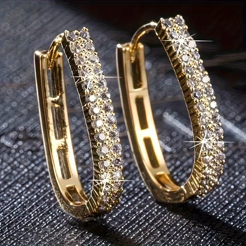 Modische, funkelnde Kristall-Cubic-Zirkonia-Creolen für Damen, vergoldet, Statement-Schmuck für Hochzeiten und Bankette
