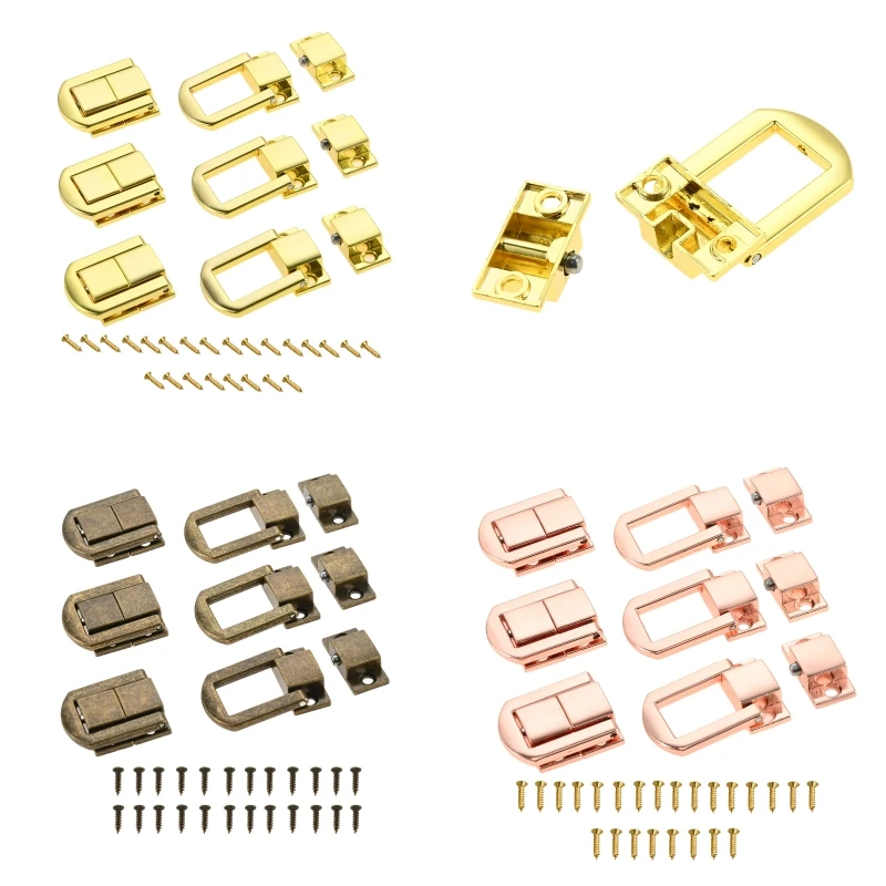 6pcs Hasp Latch Catch Lock 25x20mm Decorative Buckle Lock for Jewelry Box Wood Suitcase Lid Chest Decoration Toggle Latch