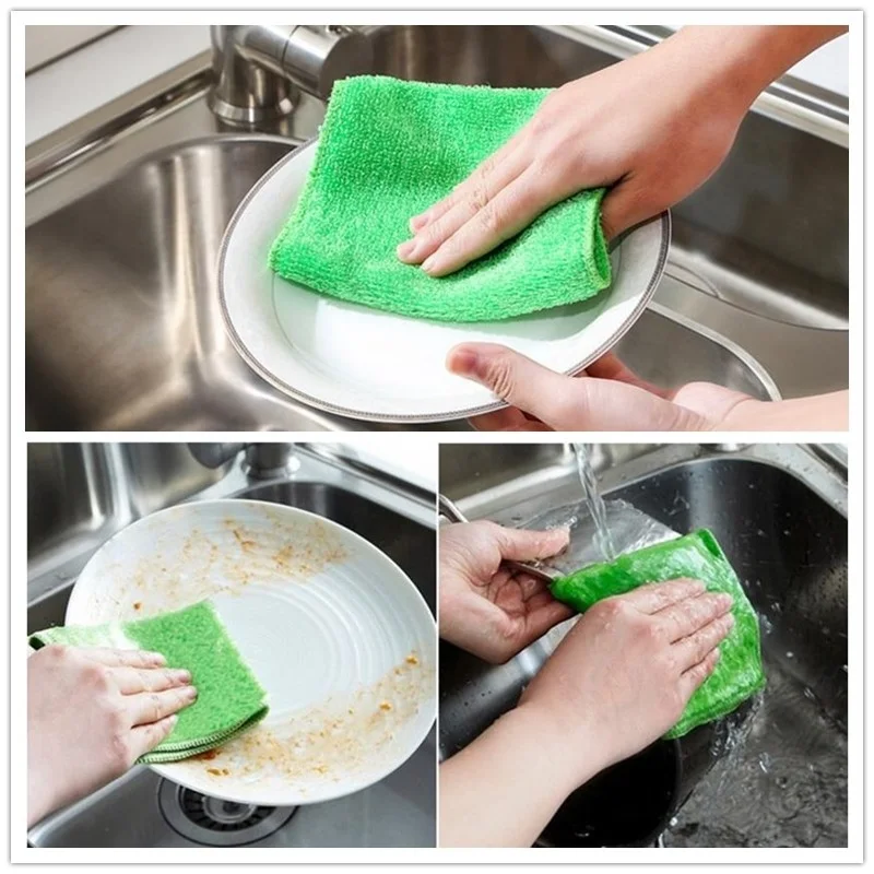 1 Pc Dish Cloth Bamboo Fiber High Efficient Anti-grease Washing Towel Kitchen Cleaning Wiping Rag Six Colors Home Accessories