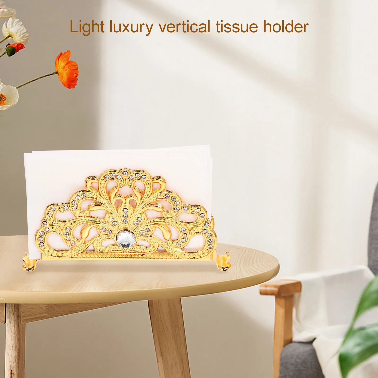 Vintage Style Freestanding Metal Napkin Stand Elegant European Design Tissue Holder for Home Hotel Restaurant Desktop Decorative