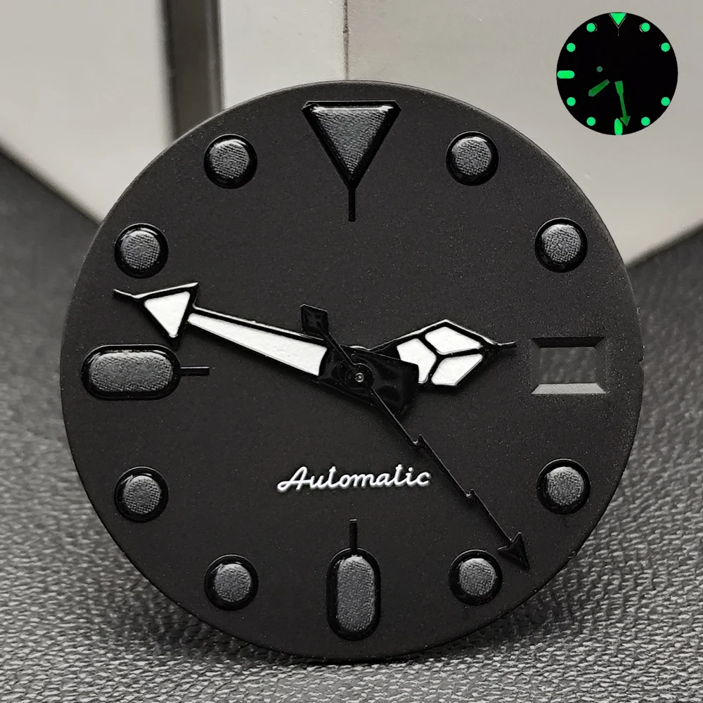 28.5mm Dial Green Luminous Watch Dial With Watch Hands Fit NH35 NH36 Automatic Movement Modification Parts High Bright Luminous