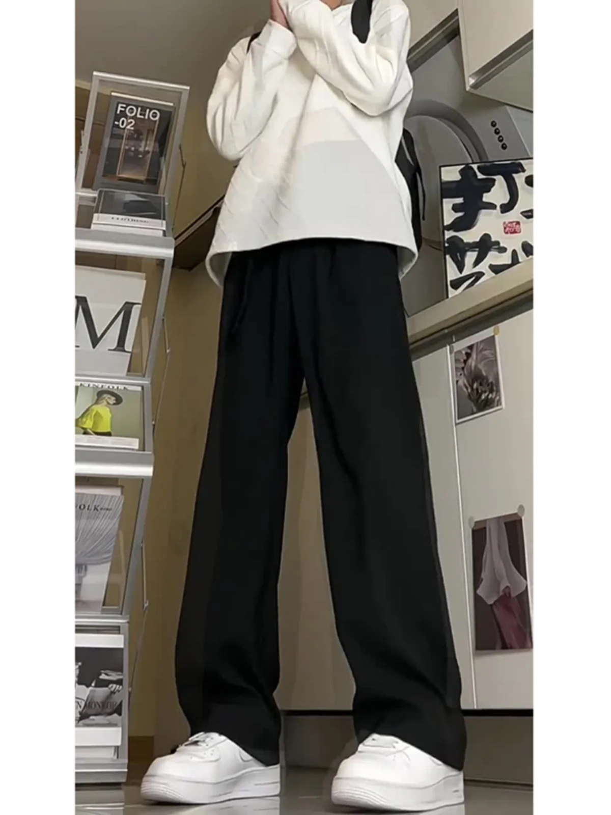 

Мужские летние брюки из ледяного шелка: широкие, прямые, свободные, повседневные, модные, для отдыха