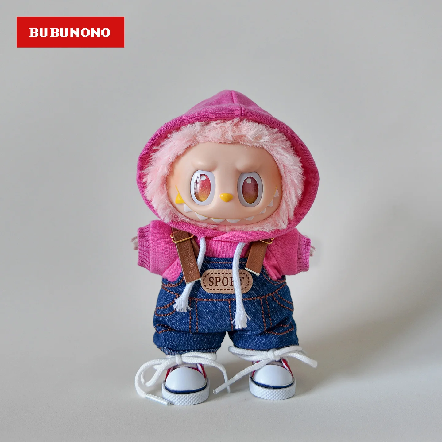 

Colorful Urban Clothes for Labubu Set Pink Hoodie Denim Overalls Red Shoes for 1 2 3 Gen Vinyl Doll Stylish Streetwear