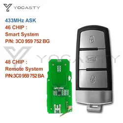 YOCASTY 3C0959752BA 3 Button 433MHz ID46/ID48 Chip Smart Remote Car Key For 2004-2015 VW Passat B6 3C B7 Magotan CC 3C0959752BG