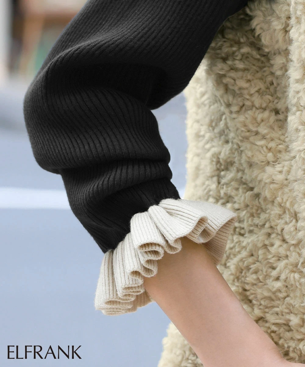 Wooden ear lace collar color matching wool sweater female pullover loose warm knit bottoming shirt long sleeve.