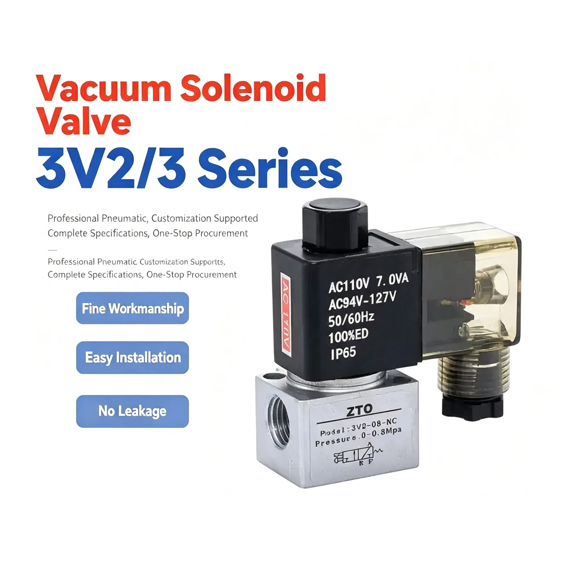 3V2-08-NC-NO, 3V3 air valve, 3V2-06 3/2-way valve Pneumatic vacuum negative pressure solenoid directional valve
