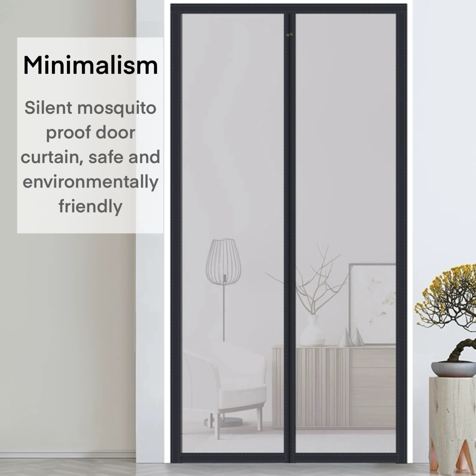 

Extremely simple grey self-adhesive home screen door with no punching, magic tape, mosquito proof door curtain