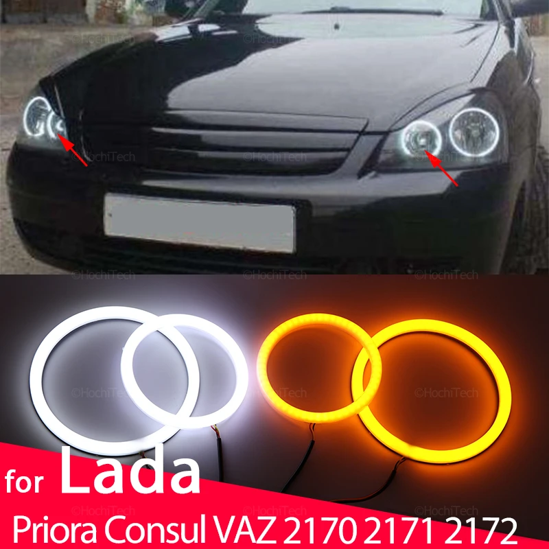 

White & Yellow Cotton Smd LED Headlight Angel Eyes Bulb Halo Ring Lamp for Lada Priora Consul VAZ 2170 2171 2172 2007-2018