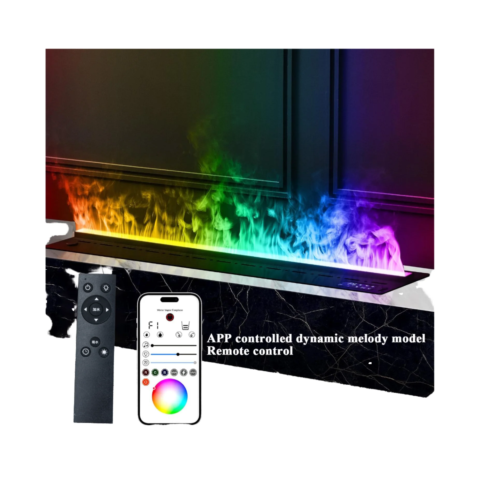 Luxurious 1200mm Steel 7-flame Color 3D Steam Electric Mist Fireplace with Appcontrol Multimedia Bluetooth Living Room Fireplace