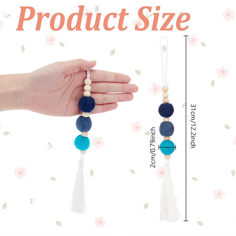 10Pcs Felt Ball Car Diffuser Aromatherapy Essential Oil Car Vent Clip Diffuser Felt Wooden Bead Tassels Car Hanging Ornament