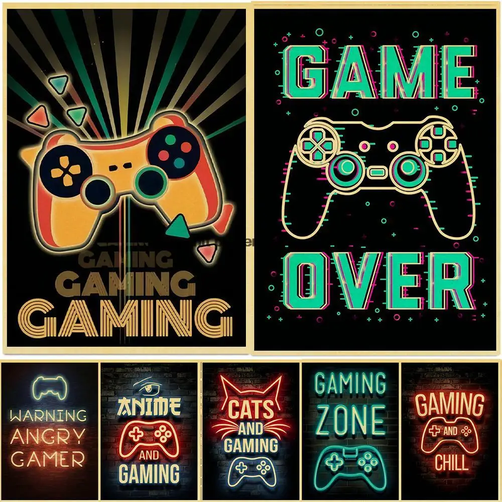 

Sleep Game Repeat Gaming Wall Art Poster Prints Gamer Painting Picture for Kids Boys Room Decorative Playroom