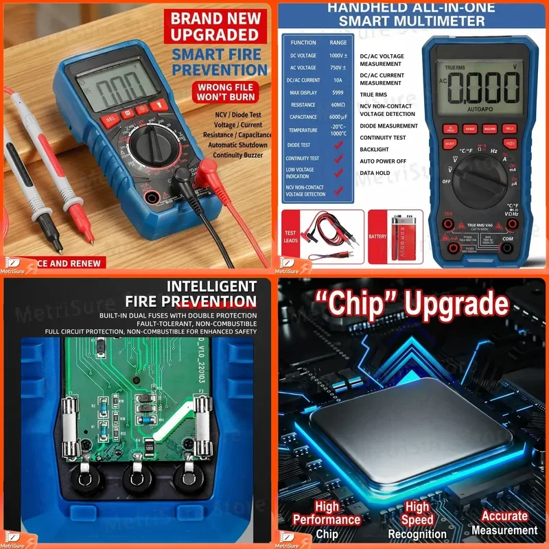 Digital Multimeter High Precision Capacitance Meter Auto Range LCD Display Electronic Tester for Capacitor Testing Resistance