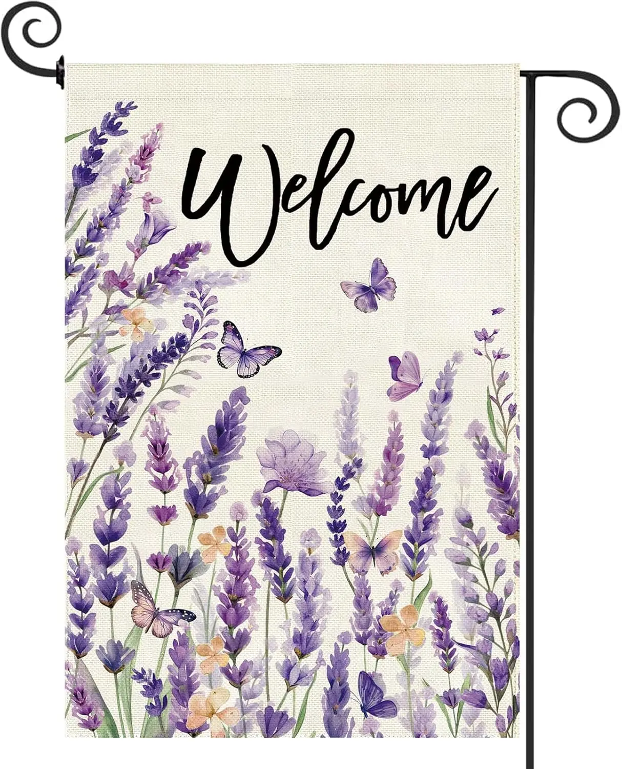 Baccessor Spring Lavender Welcome Garden Flag 12.5 x 18 Inch Double Sided Purple Floral Flower Butterfly Farmhouse Small Bur jjp