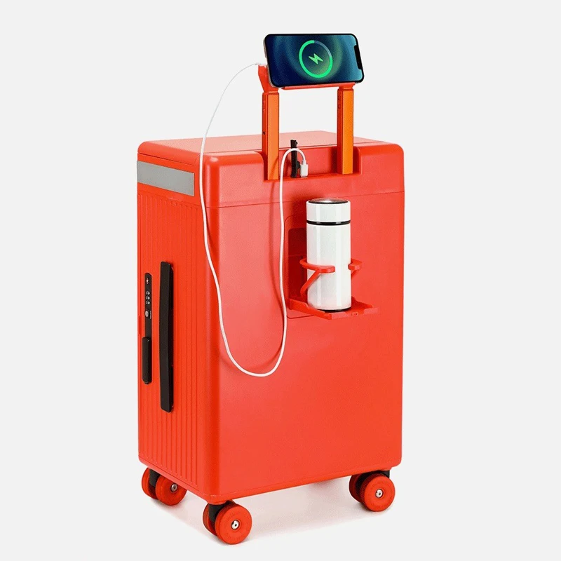 20 Inch Travel Suitcase Top-Opening Makeup Mirror Rolling Luggage PC Trolley Case with Cup Holder Carry On luggage Boarding Box