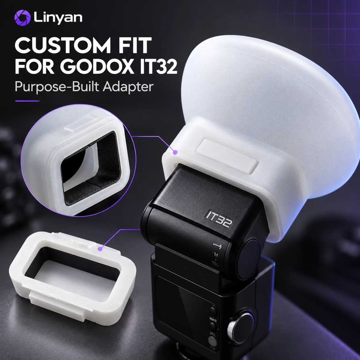 For Godox IT32 Speedlight Diffuser Kit, Silicone Bounce Dome with Custom Adapter For Portrait Product Photography