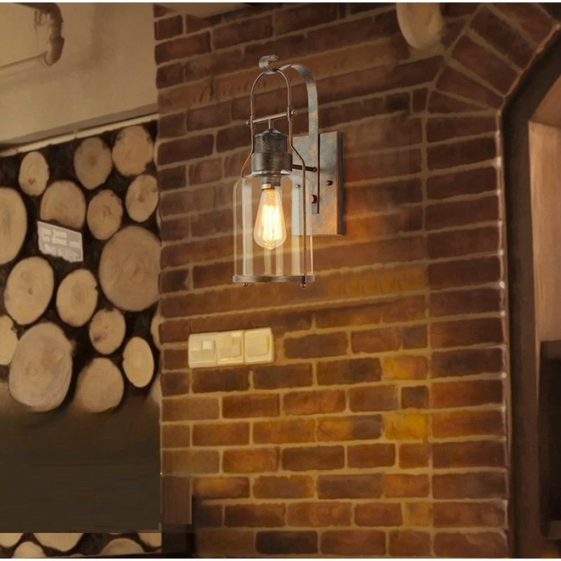 Loft Retro Industrial Style Wrought Iron Wall Lamp LED Restaurant Bedroom Background Wall Aisle