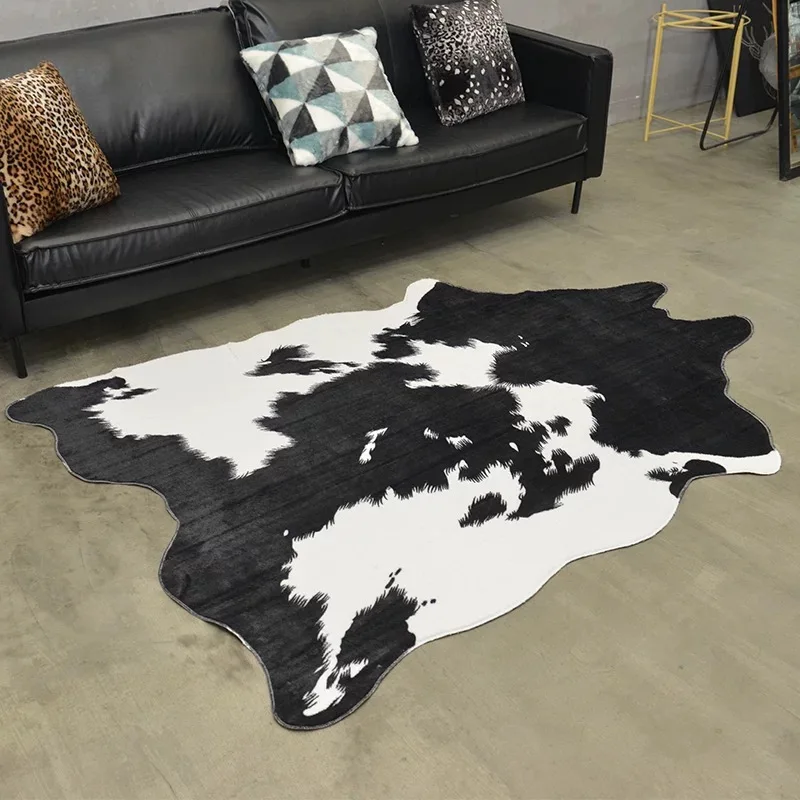 American Style Faux Fur Cowhide Rugs for Living Room Thick Carpets for Bedroom House Decoration Christmas Decor