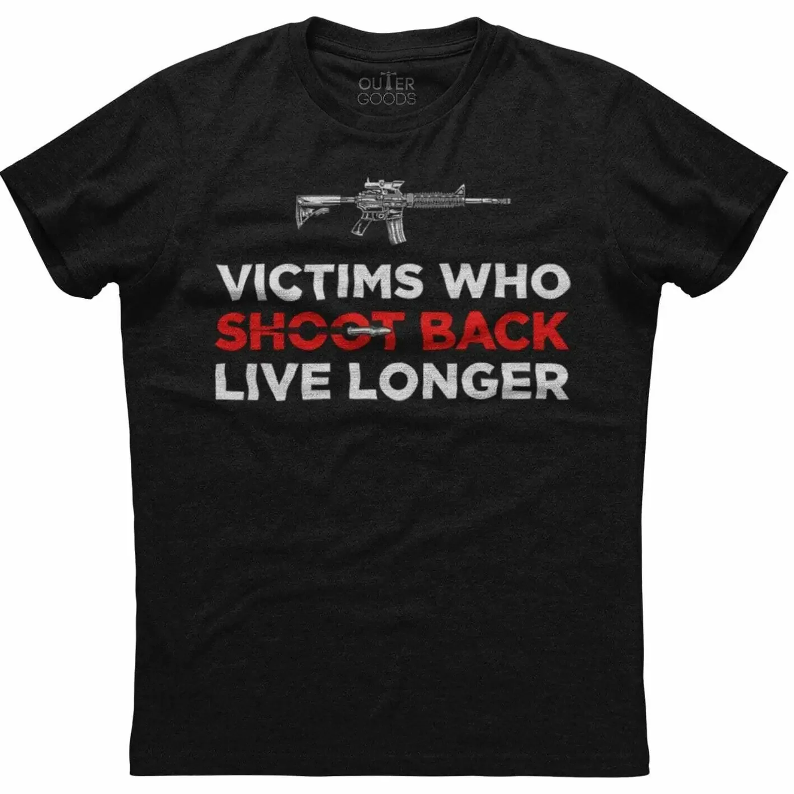Victims Who Shoot Back Live Longer Gun Men's Patriotic Black T shirt Image 1 of 2 vintage Washed Stretched Versatile Breathable
