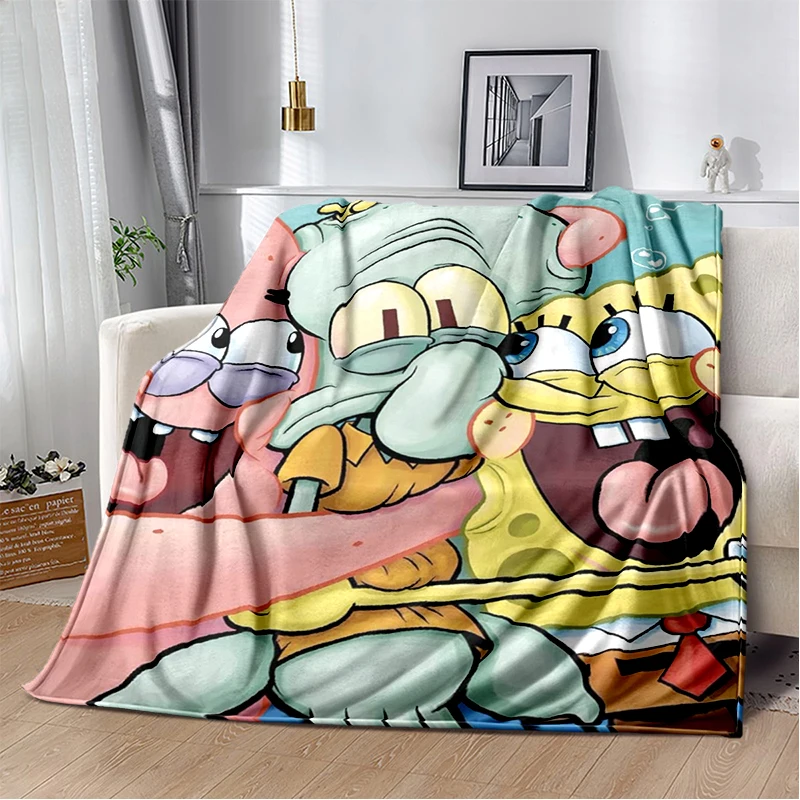 Lustige S-SpongeBob Patrick Star Cartoon-Flanelldecke, weiche, warme Überwurfdecke für Schlafzimmer, Wohnzimmer, Bett, Camping, Picknick, Kinder