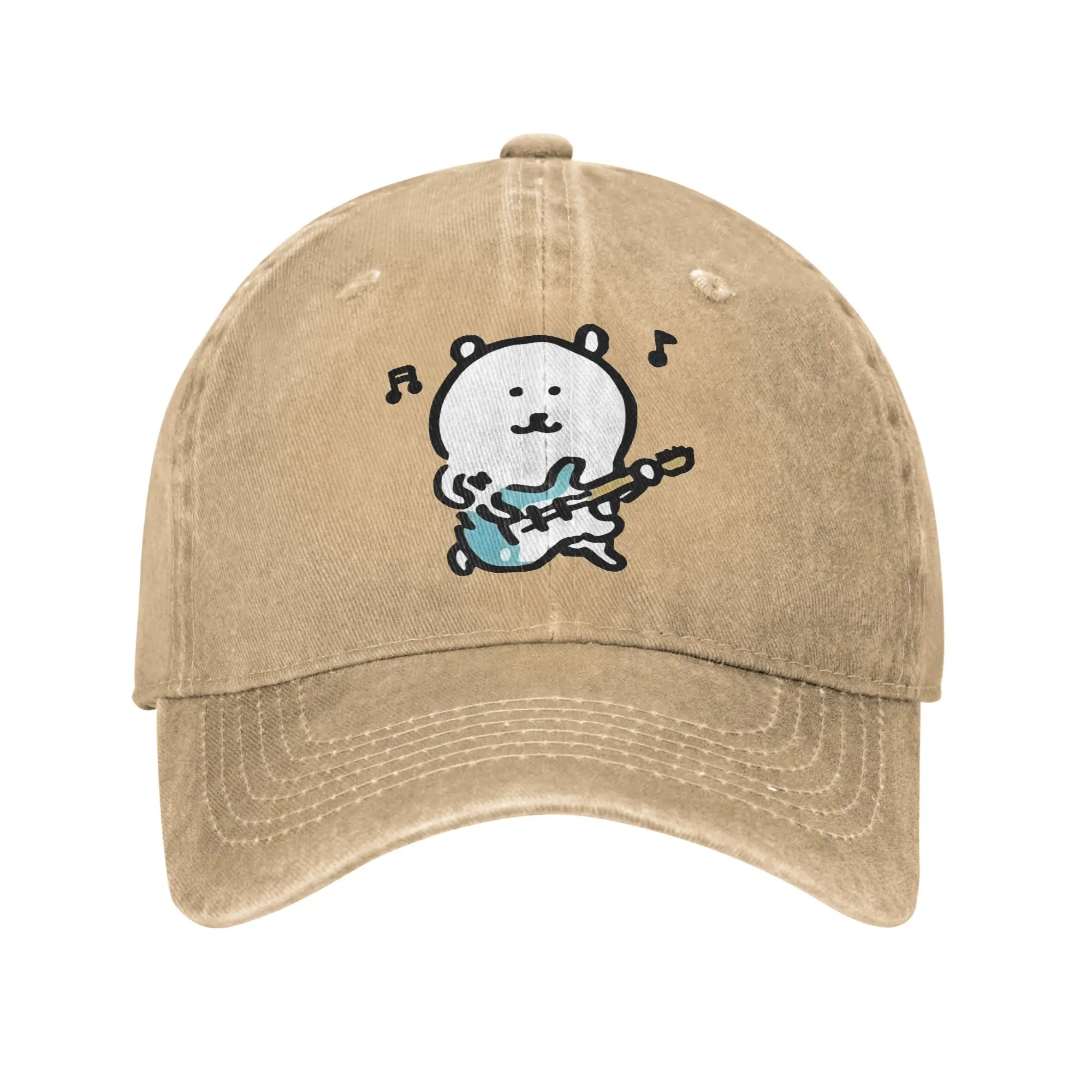 Vintage Joke Bear Cartoon Guitar Baseball Cap for Men Women Distressed Washed Headwear Cute Outdoor Workouts Adjustable Caps Hat