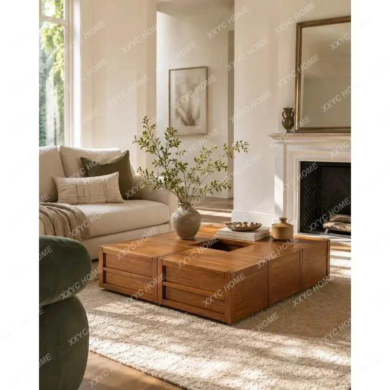 XXSouth East Asia style square solid wood coffee table living room log solid wood large board coffee table