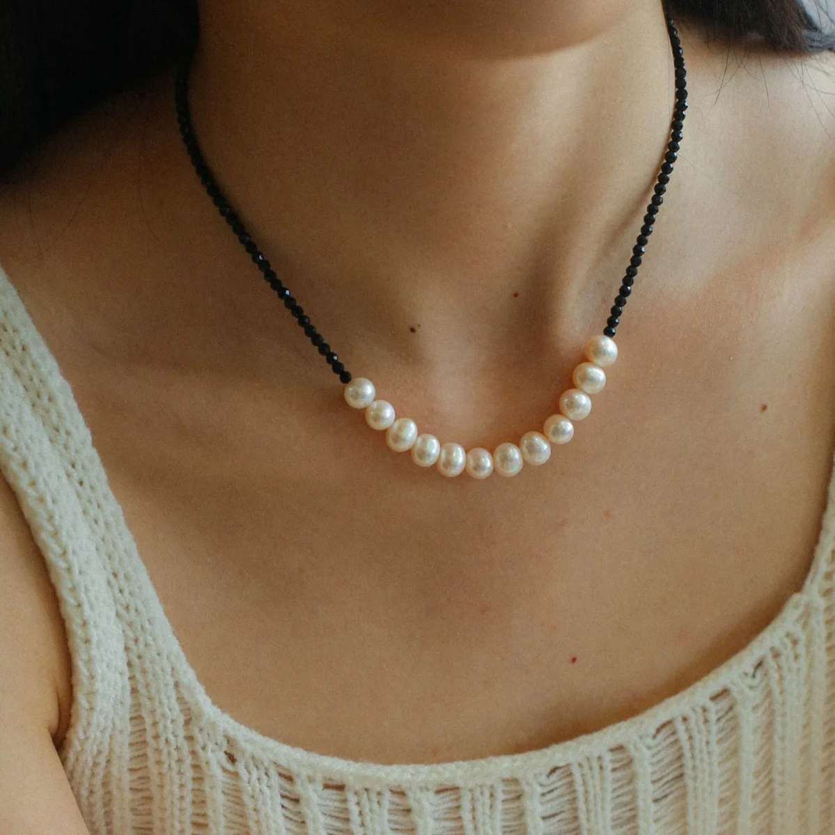 

Natural Black Beads Chian Freshwater Pearl Necklace Women Jewelry Punk Designer Runway Rare Gown Boho Japan Korean