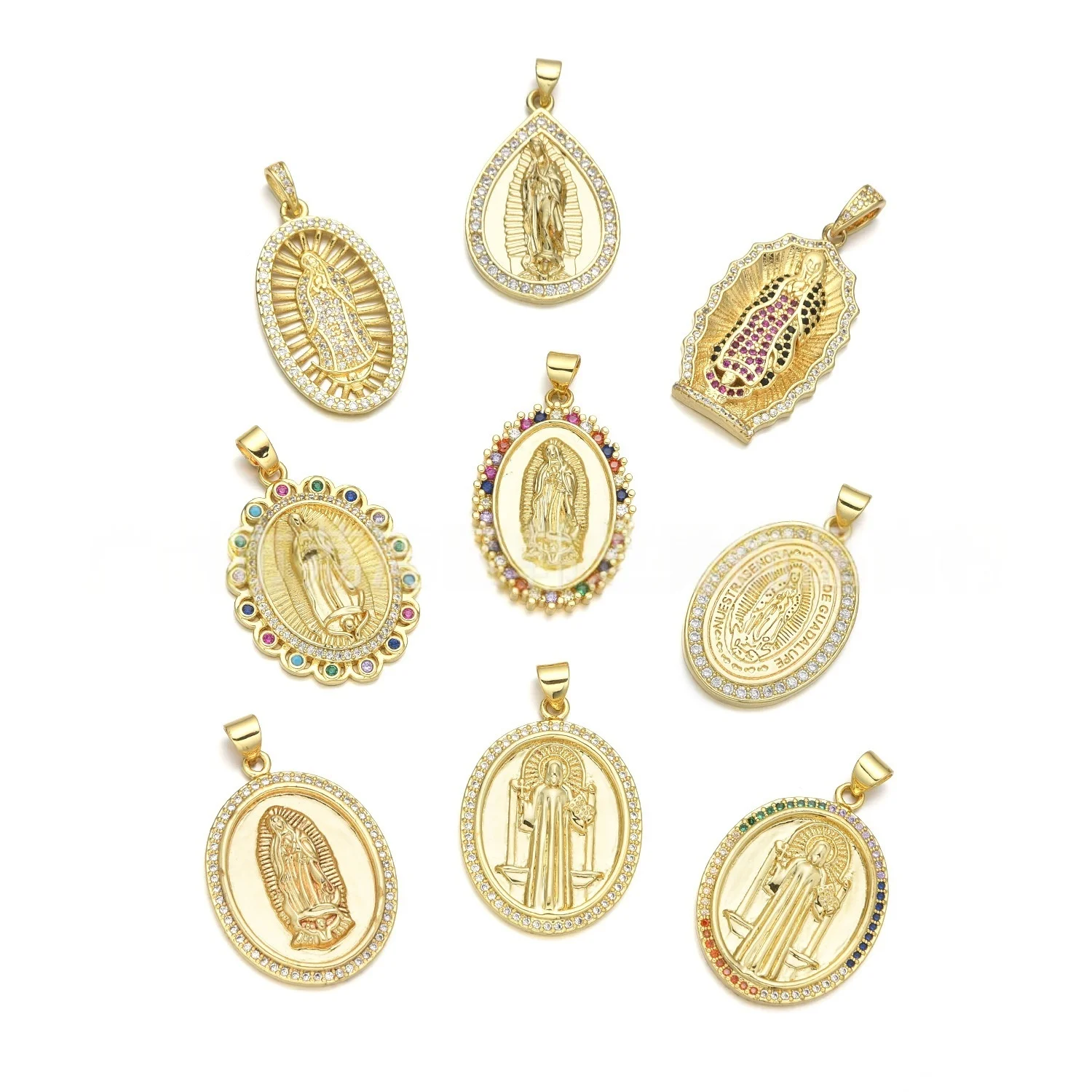 5 Pieces European and American Copper Zircon Virgin Mary Pendant Accessorie DIY Pearl Necklace Jewelry Making Material Wholesale