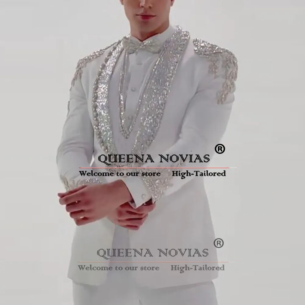 

Sparkly Sequins Suits Men Customized Single Breasted Blazer Formal Party Reception Wedding Groom Tuxedos 3-Piece Male Clothing
