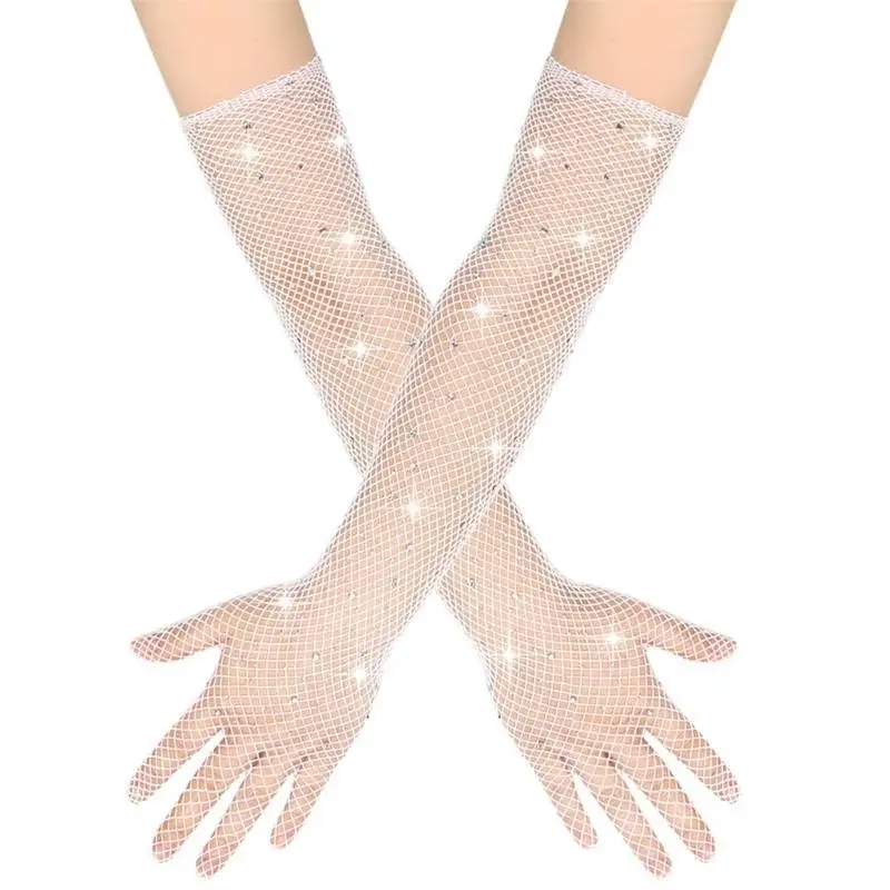 

652F сетчатые перчатки с кристаллами и шипами, длинные перчатки для оперы, вечернего банкета, женский костюм для выпускного