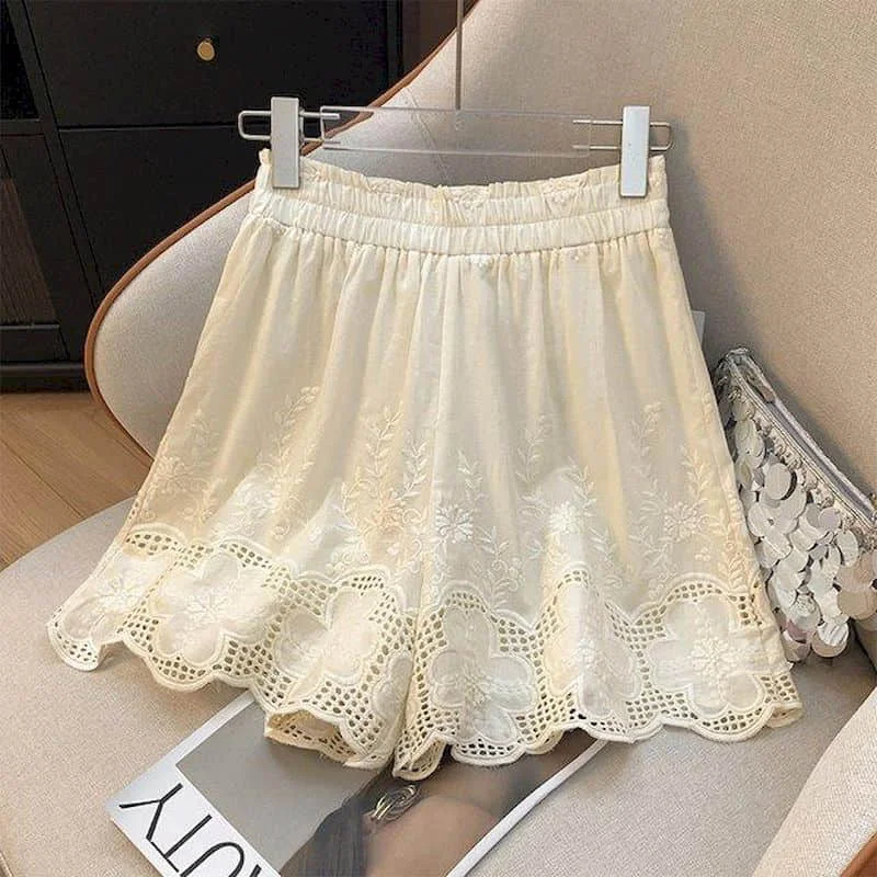 Solid Shorts Women Casual Crochet Design 2026 Summer Wear Vintage A-line Wide Leg Pants Casual Cargo Shorts Loose Women Clothing