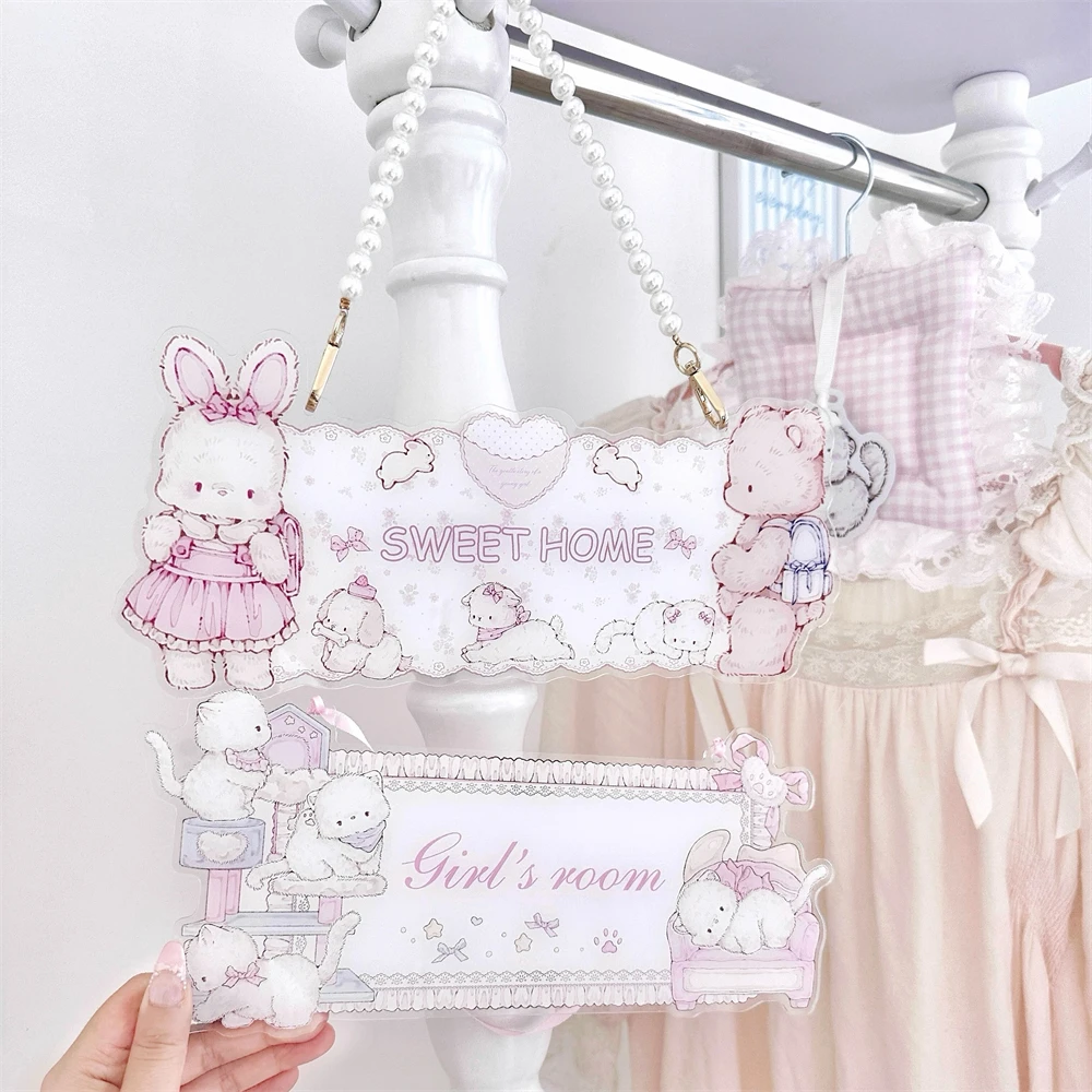 Anime Cute Acrylic Door Pendant Home Decoration Bedroom Door Cute Pendant Pink Cartoon Cat Mattress Printed Decorative Plaque