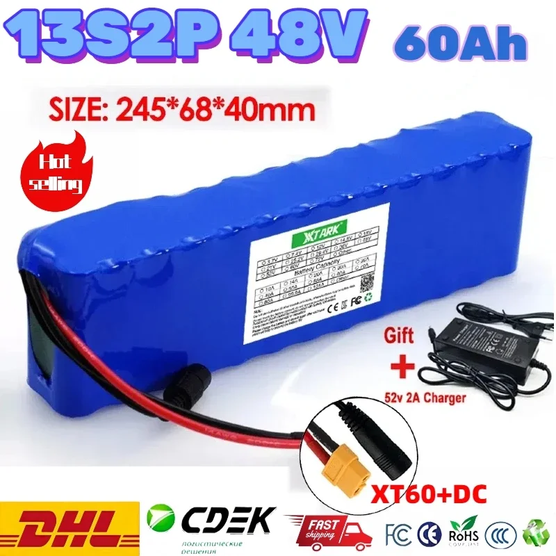 

48V 13S2P 18650 High-performanceLithium ion Battery Pack 60Ah power endurance For 54.6v power vehicle battery replacement