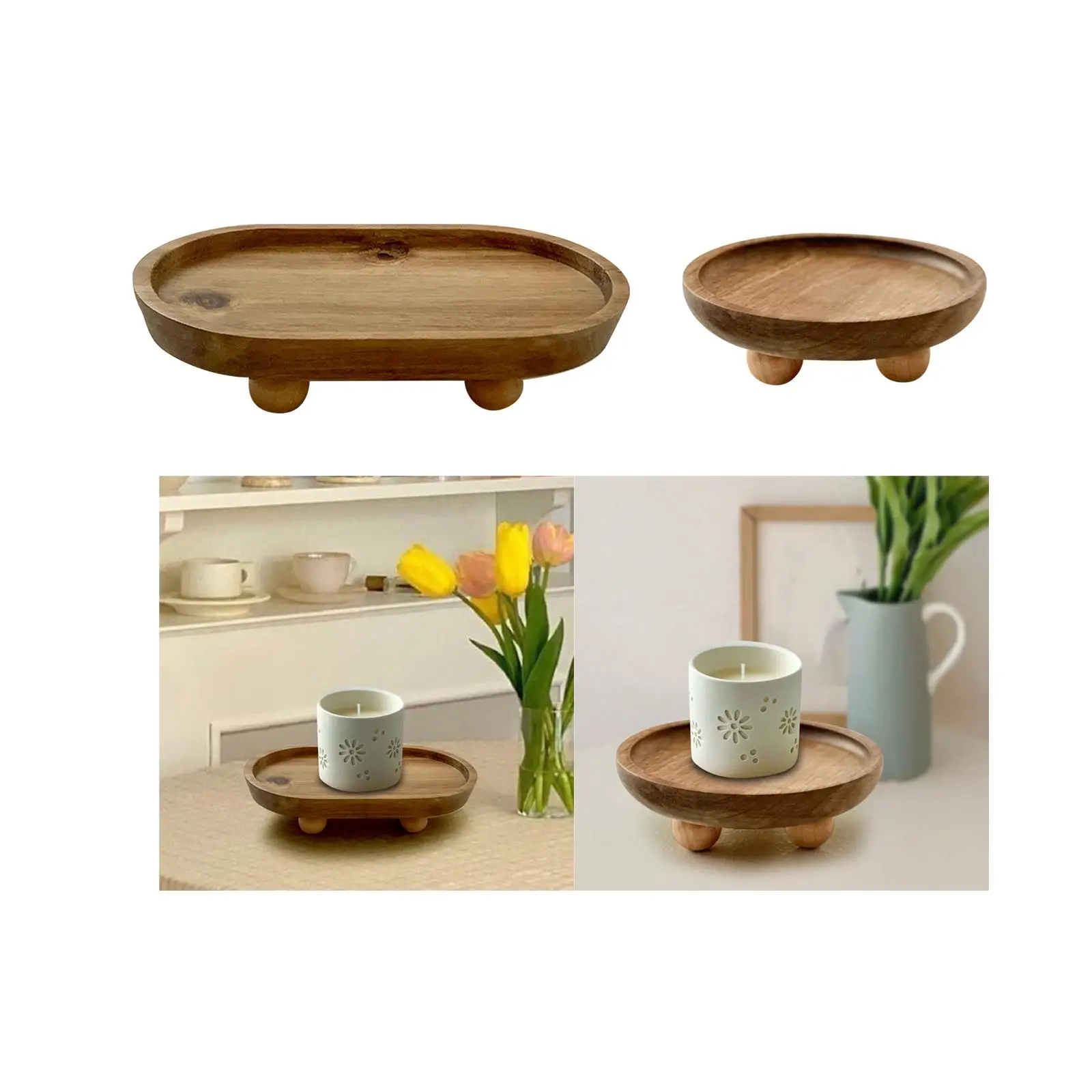 Wood Pedestal Stand Organizer Mini Wood Riser for Table Counter Decoration