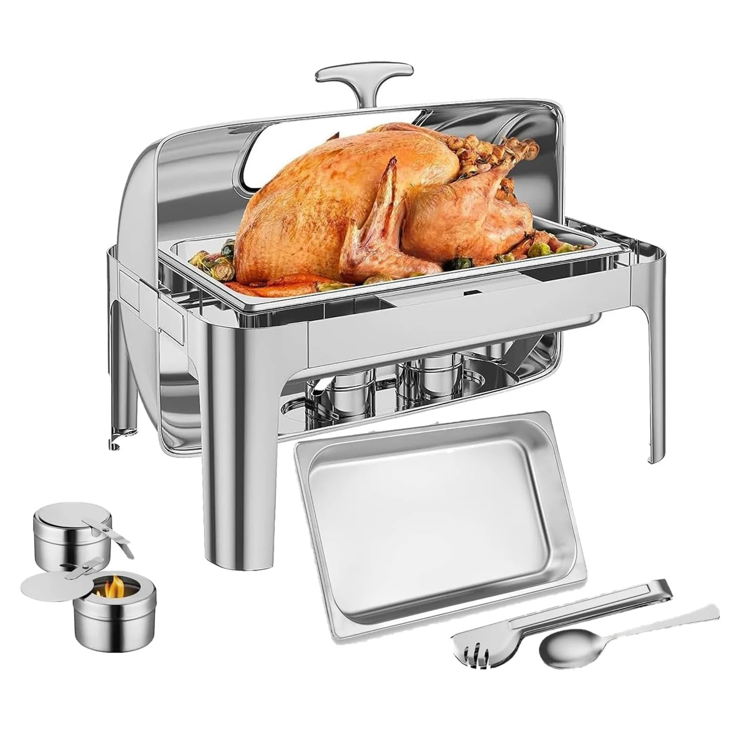 Chafing Dish Buffet Set, 9 QT Stainless Steel Roll Top Chafing Server Set, Food Warmers for Parties,Banquets and Weddings