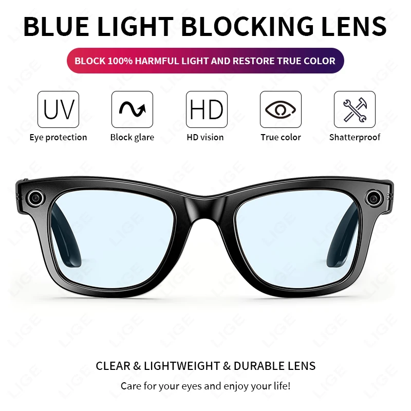 

LIGE Smart Glasses Take Photo HD Video Record AI Translation Bluetooth Call Glasses Voice Assistant Music Playback Sunglasses