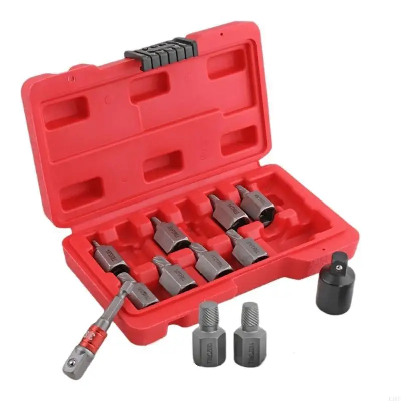 Multiple Spline Screw Extractor Set 3/8 Inch Drive Hexagonal Head Easy Out Tool For Broken And Stripped Bolts And