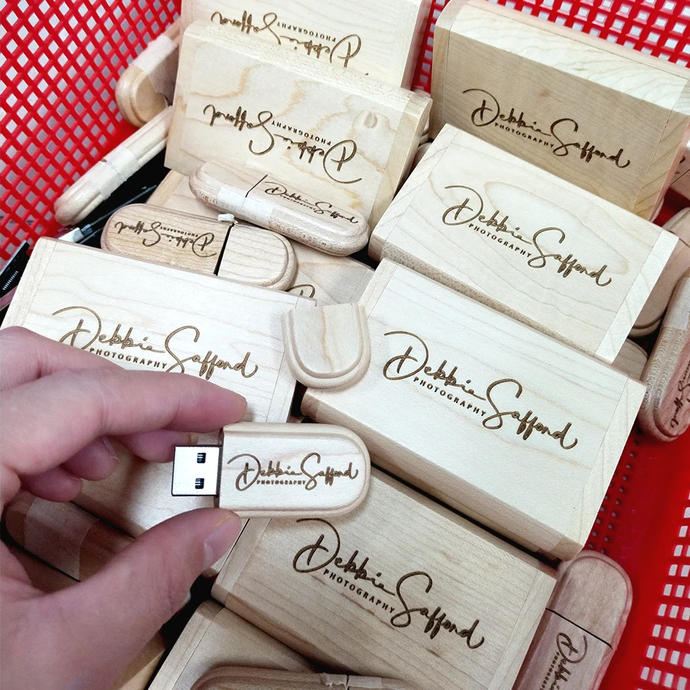10 stks/partij USB 3.0 Flash Drive Gratis custom logo Houten doos Pen drive Hout Memory stick Huwelijksgeschenken 128GB 64GB 32GB 8GB U schijf