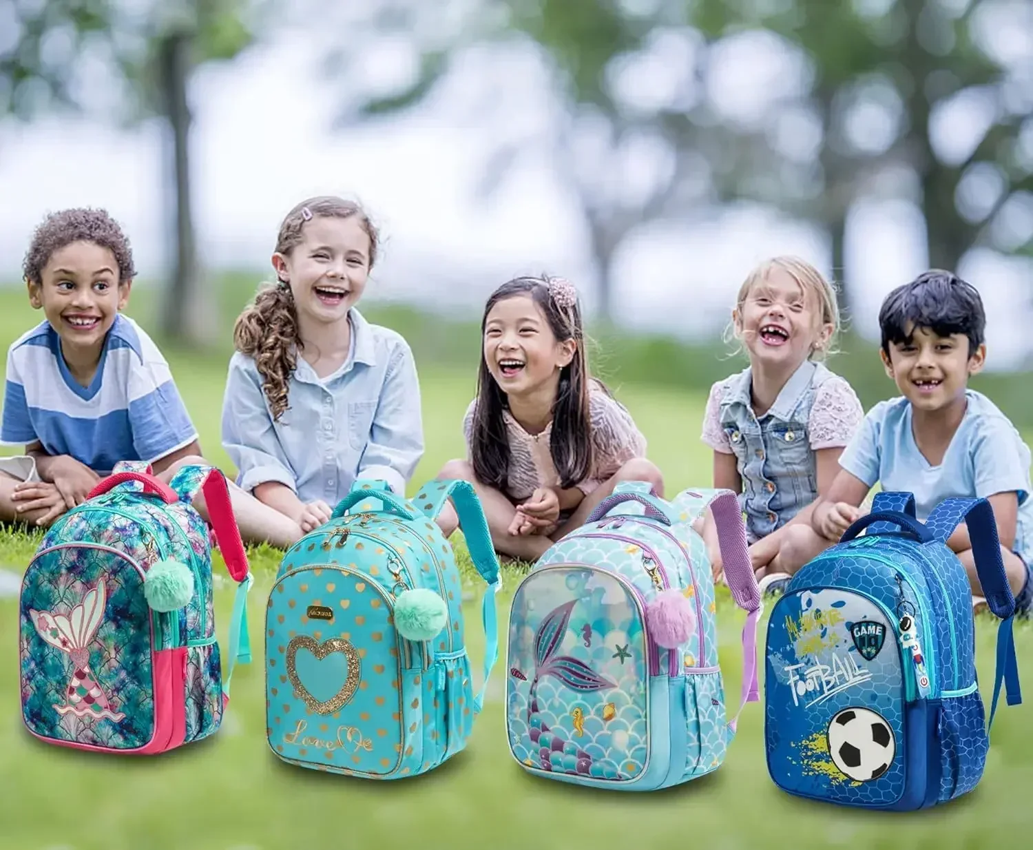 Ensemble de sac à dos scolaire étanche pour enfants avec sac à lunch, étui à crayons, sacs à dos sirène pour filles, sac de livre pour enfant