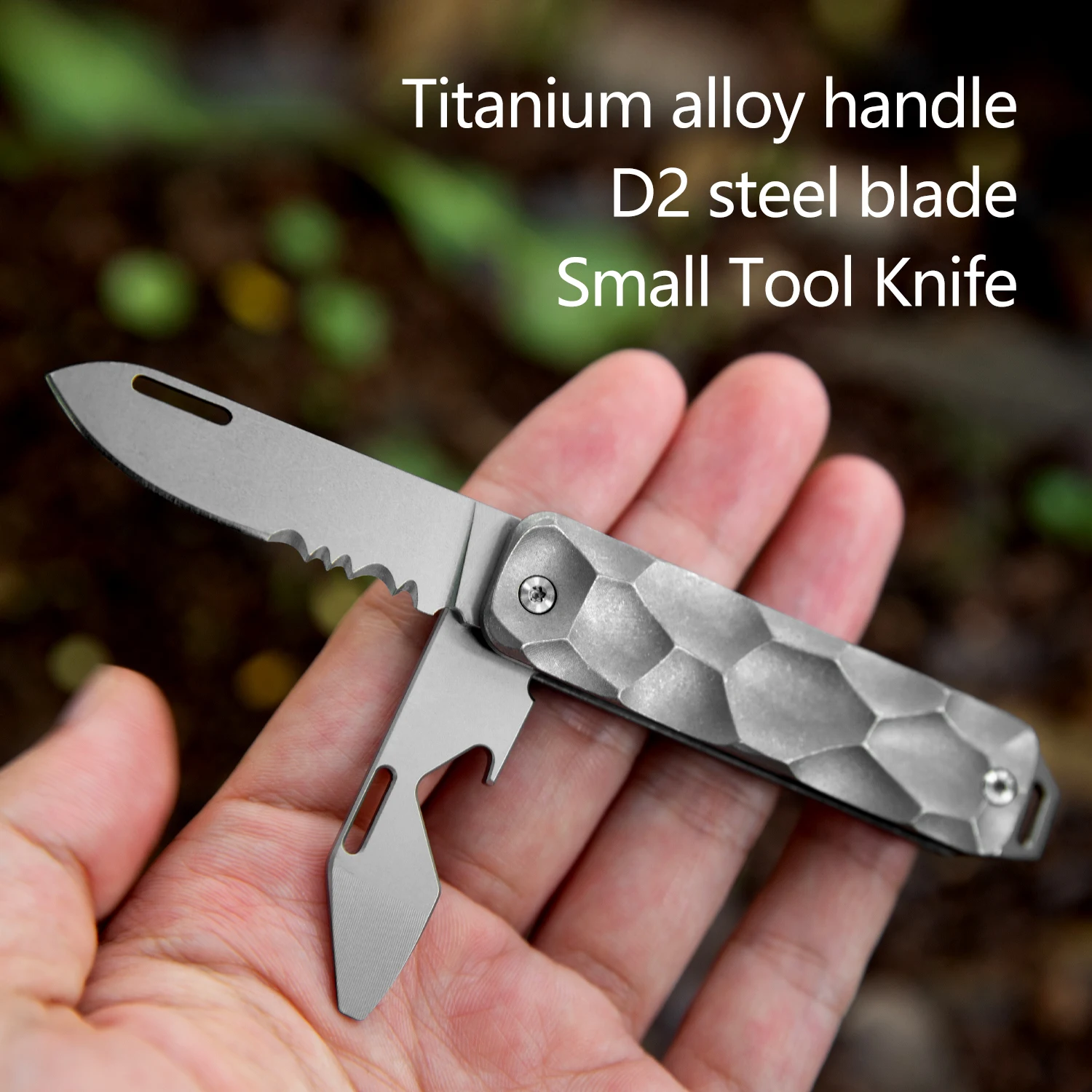 Tool knife titanium alloy handle D2steel blade multifunctional folding knife outdoor portable bottle opener Pocket utility knife