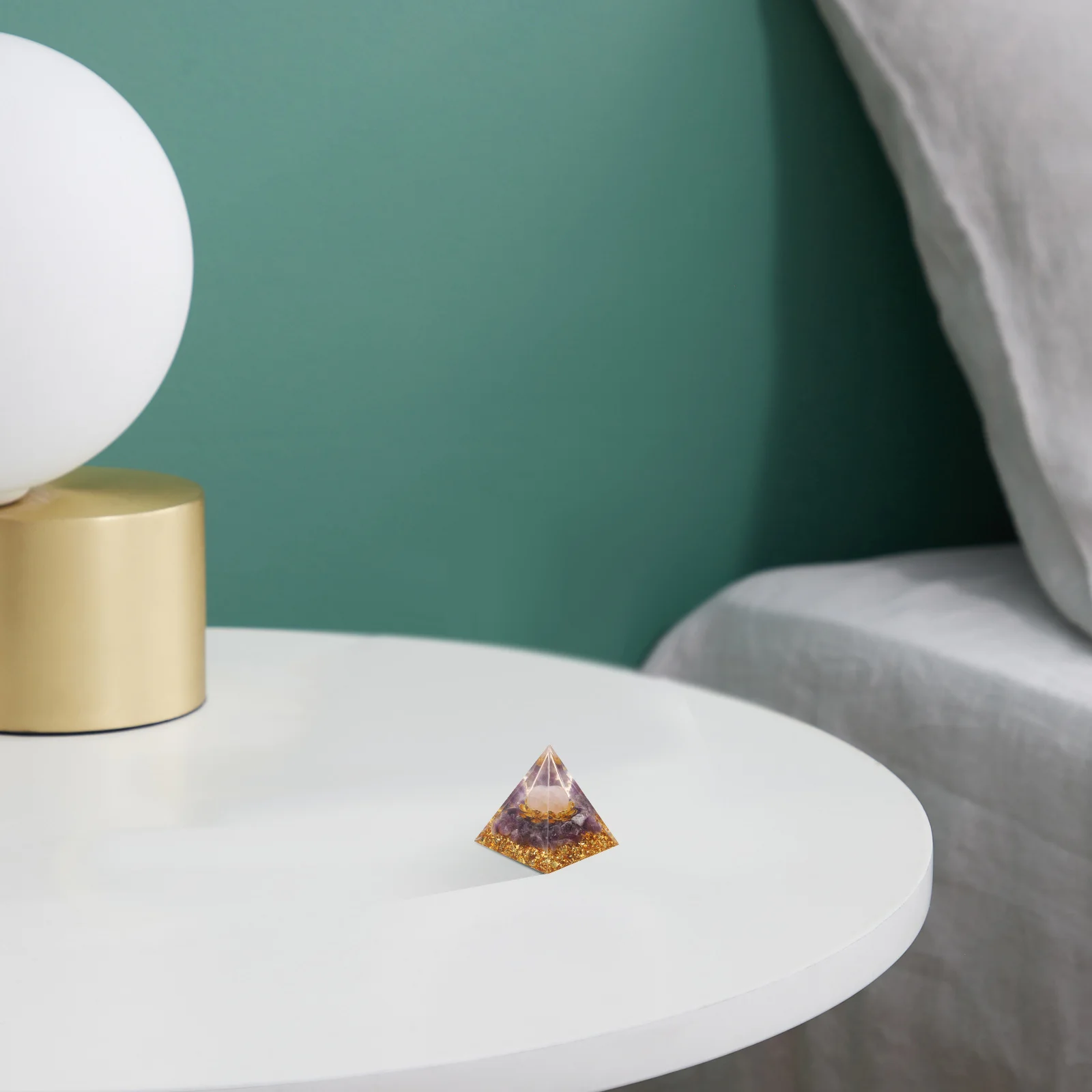 

Mini Crystal Egyptian Pyramid Sculpture Home Office Desk Decor Positive Energy Feng Shui Amethyst Collection Lotus Energy