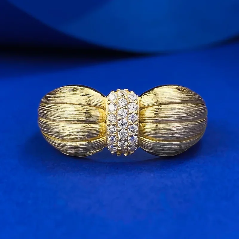 

New S925 Silver Ring, Gold Plated Bow, Brushed Ring, Unique Ring, Fashionable and Elegant gift Jewelry