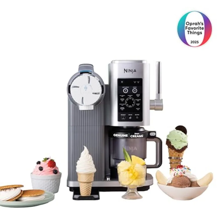 CREAMi Scoop Swirl Ice Cream Maker for home soft serve, sorbet, milkshakes, frozen yogurt; stainless steel body, white color; 1