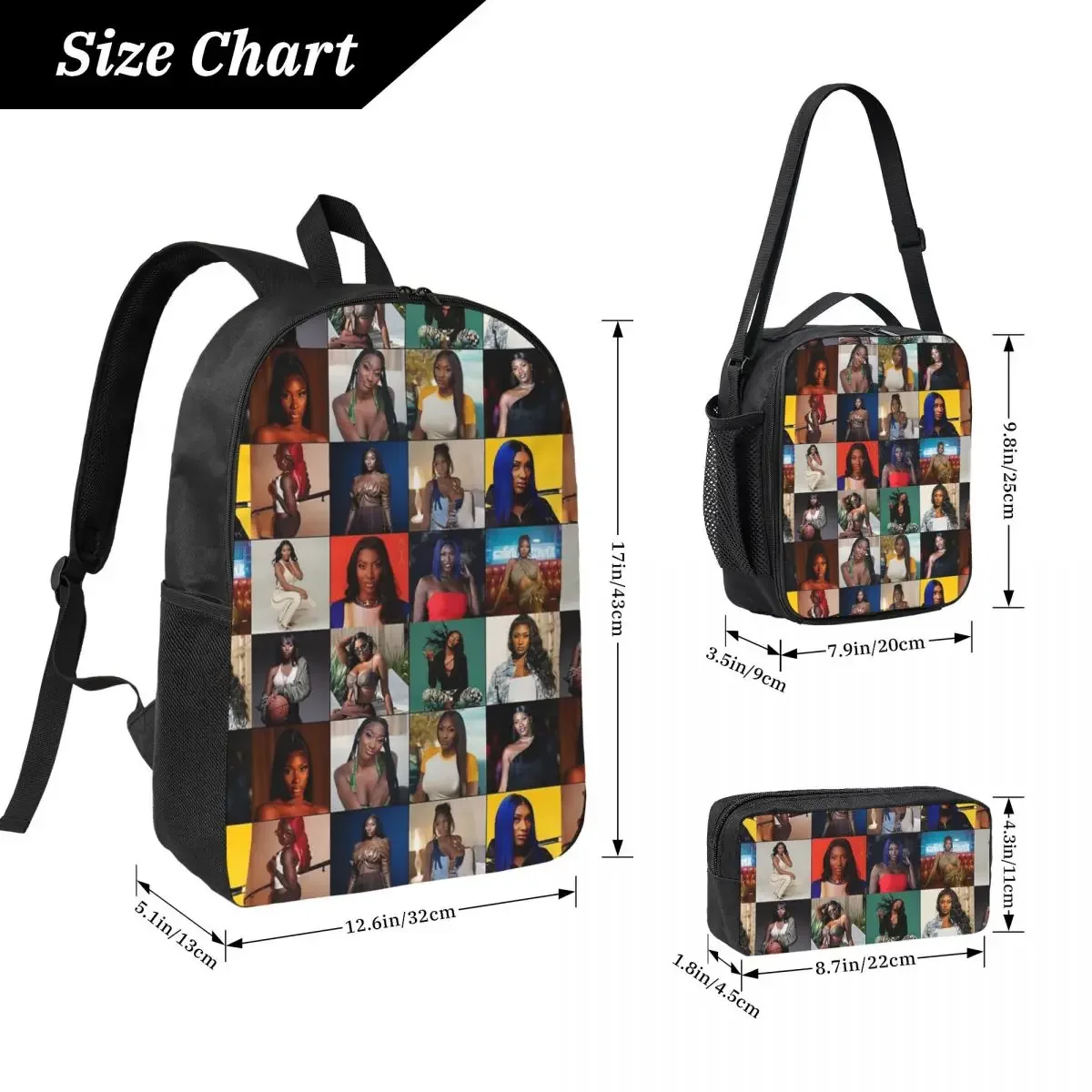 Aya Nakamura Photo Collage Backpack Boys Girls BookBag School Bag Laptop Shoulder Bags 3ps Insulated Lunch Bag Pencil Case