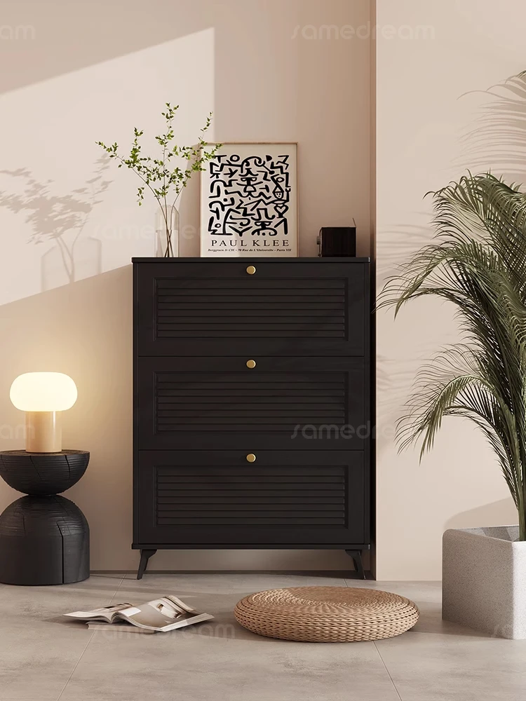 

Medieval shoe cabinet black household door 17cm ultra-thin home shoe cabinet 2025 new explosion