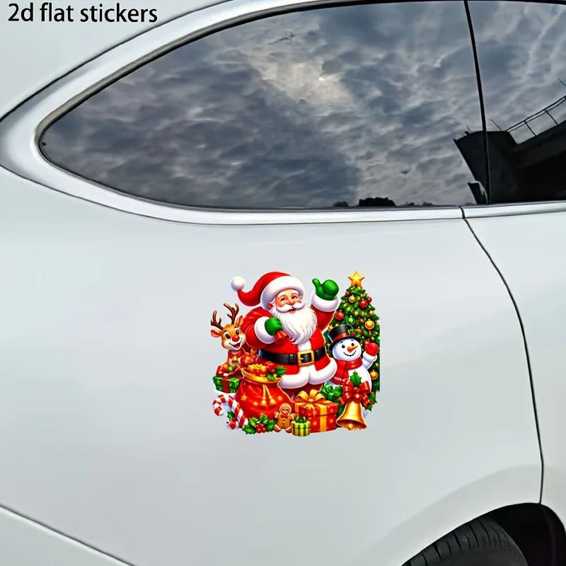 Pack of 1 - 6 inches - Santa, Reindeer, and Snowman Decorative Vinyl Stickers, Glossy Self-Adhesive Decorations,