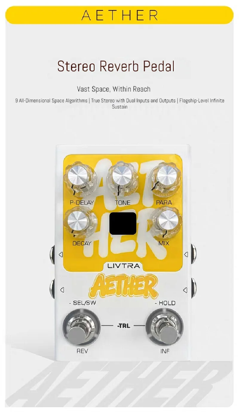 LIVTRA AETHER Guitar Effect Practice Pedal Stereo Modulation/Delay/Reverb Pedal Tap Tempo Professional Electric Guitar Accessory